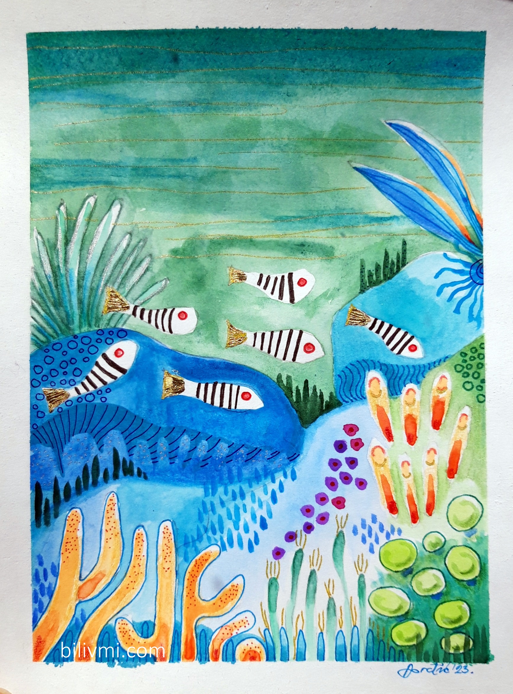 17x24 Under the sea bilivmi akvarel