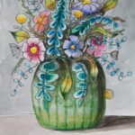 17x24 green vase flowers bilivmi akvarel